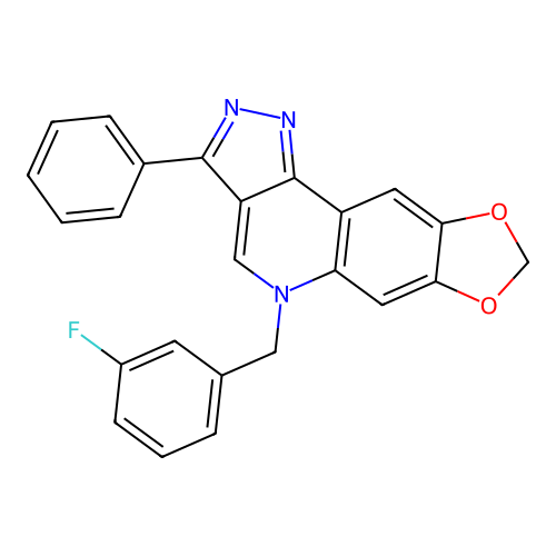 5-(3-fluorobenzyl)-3-phenyl-5H-[1,3]dioxolo[4,5-g]pyrazolo[4,3-c]quinoline structure
