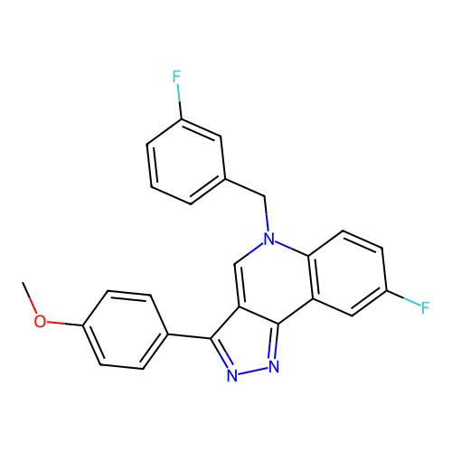 8-Fluoro-5-[(3-fluorophenyl)methyl]-3-(4-methoxyphenyl)pyrazolo[4,3-c]quinoline structure