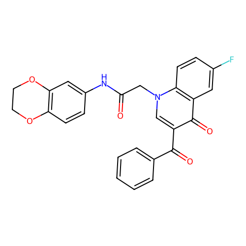 2-(3-benzoyl-6-fluoro-4-oxo-1,4-dihydroquinolin-1-yl)-N-(2,3-dihydro-1,4-benzodioxin-6-yl)acetamide structure