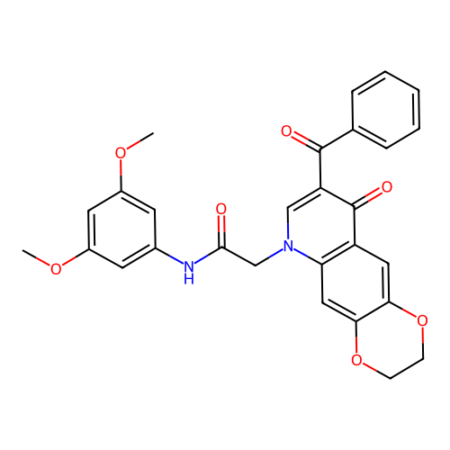 2-{8-benzoyl-9-oxo-2H,3H,6H,9H-[1,4]dioxino[2,3-g]quinolin-6-yl}-N-(3,5-dimethoxyphenyl)acetamide structure