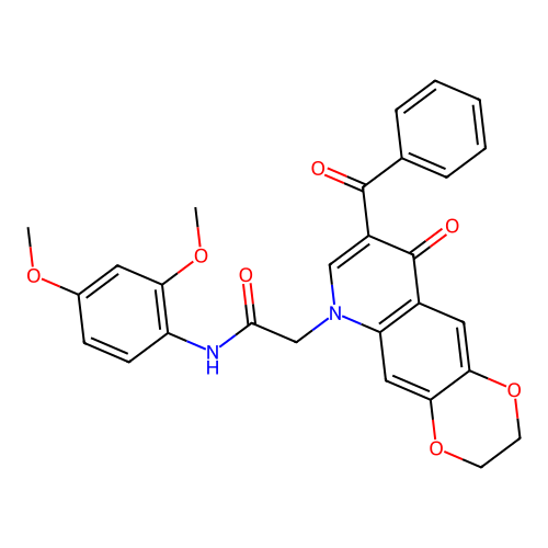 2-{8-benzoyl-9-oxo-2H,3H,6H,9H-[1,4]dioxino[2,3-g]quinolin-6-yl}-N-(2,4-dimethoxyphenyl)acetamide structure