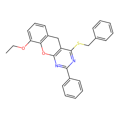 4-benzylsulfanyl-9-ethoxy-2-phenyl-5H-chromeno[2,3-d]pyrimidine structure