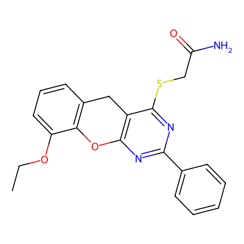 2-((9-ethoxy-2-phenyl-5H-chromeno[2,3-d]pyrimidin-4-yl)thio)acetamide structure