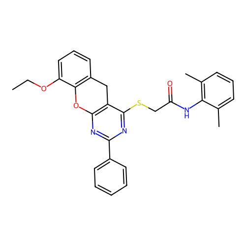 N-(2,6-DIMETHYLPHENYL)-2-({9-ETHOXY-2-PHENYL-5H-CHROMENO[2,3-D]PYRIMIDIN-4-YL}SULFANYL)ACETAMIDE structure