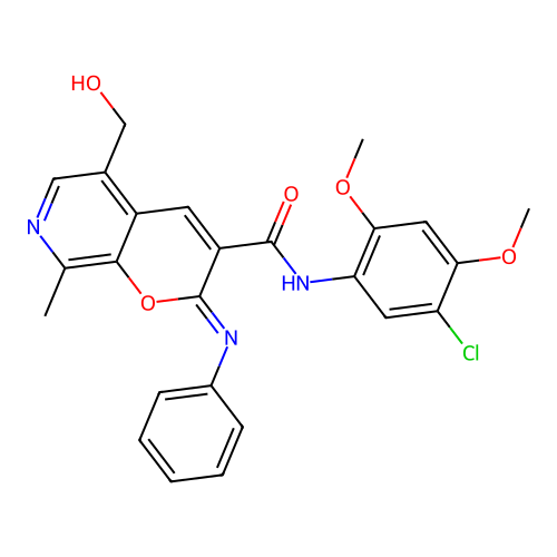 (2Z)-N-(5-chloro-2,4-dimethoxyphenyl)-5-(hydroxymethyl)-8-methyl-2-(phenylimino)-2H-pyrano[2,3-c]pyridine-3-carboxamide structure
