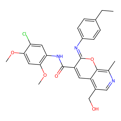 (2Z)-N-(5-chloro-2,4-dimethoxyphenyl)-2-[(4-ethylphenyl)imino]-5-(hydroxymethyl)-8-methyl-2H-pyrano[2,3-c]pyridine-3-carboxamide structure