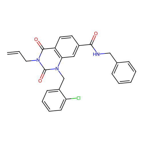 N-benzyl-1-[(2-chlorophenyl)methyl]-2,4-dioxo-3-(prop-2-en-1-yl)-1,2,3,4-tetrahydroquinazoline-7-carboxamide structure