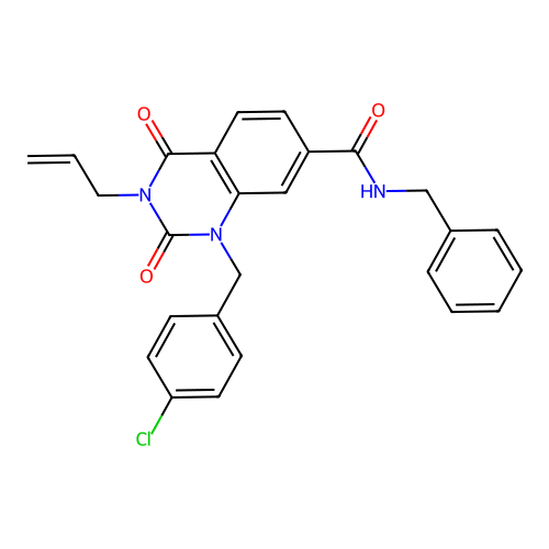 N-benzyl-1-[(4-chlorophenyl)methyl]-2,4-dioxo-3-(prop-2-en-1-yl)-1,2,3,4-tetrahydroquinazoline-7-carboxamide structure