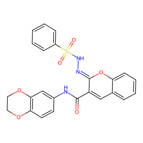 (2Z)-2-(benzenesulfonamidoimino)-N-(2,3-dihydro-1,4-benzodioxin-6-yl)-2H-chromene-3-carboxamide structure
