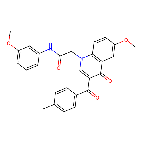 2-[6-methoxy-3-(4-methylbenzoyl)-4-oxo-1,4-dihydroquinolin-1-yl]-N-(3-methoxyphenyl)acetamide structure