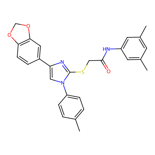 2-{[4-(2H-1,3-benzodioxol-5-yl)-1-(4-methylphenyl)-1H-imidazol-2-yl]sulfanyl}-N-(3,5-dimethylphenyl)acetamide structure