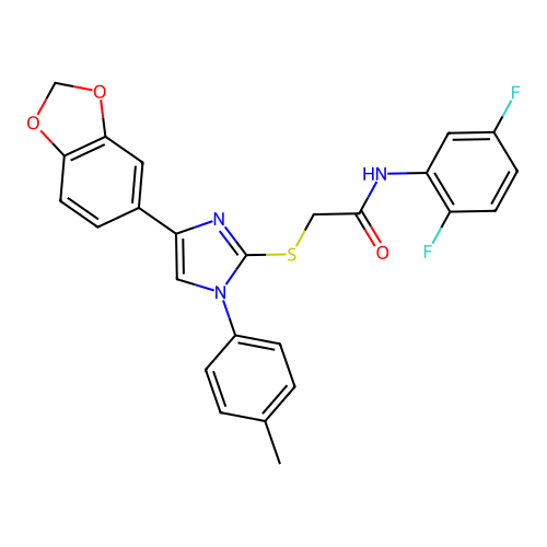 2-{[4-(2H-1,3-benzodioxol-5-yl)-1-(4-methylphenyl)-1H-imidazol-2-yl]sulfanyl}-N-(2,5-difluorophenyl)acetamide structure