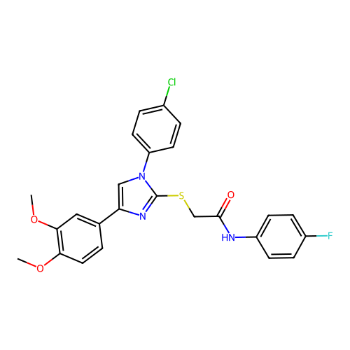 2-{[1-(4-chlorophenyl)-4-(3,4-dimethoxyphenyl)-1H-imidazol-2-yl]sulfanyl}-N-(4-fluorophenyl)acetamide structure