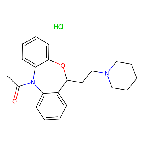 Dibenz(b,e)(1,4)oxazepine, 5,11-dihydro-5-acetyl-11-(2-(1-piperidinyl)ethyl)-, monohydrochloride, (+-)- structure