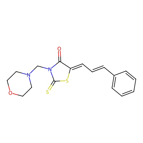 5-Cinnamylidene-3-(morpholin-4-ylmethyl)-2-sulfanylidene-1,3-thiazolidin-4-one structure