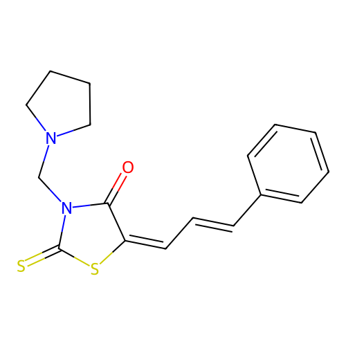 5-Cinnamylidene-3-(pyrrolidin-1-ylmethyl)-2-sulfanylidene-1,3-thiazolidin-4-one structure