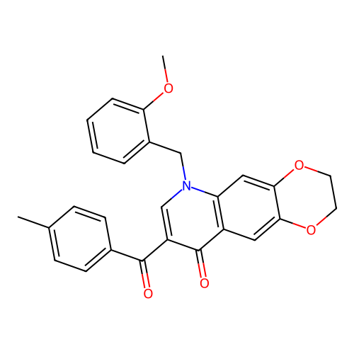 6-[(2-methoxyphenyl)methyl]-8-(4-methylbenzoyl)-2H,3H,6H,9H-[1,4]dioxino[2,3-g]quinolin-9-one structure