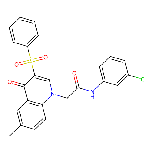2-[3-(benzenesulfonyl)-6-methyl-4-oxo-1,4-dihydroquinolin-1-yl]-N-(3-chlorophenyl)acetamide structure