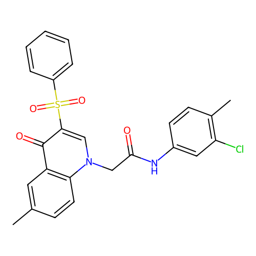 2-[3-(benzenesulfonyl)-6-methyl-4-oxo-1,4-dihydroquinolin-1-yl]-N-(3-chloro-4-methylphenyl)acetamide structure