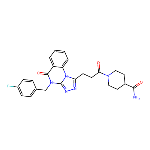 1-(3-{4-[(4-fluorophenyl)methyl]-5-oxo-4H,5H-[1,2,4]triazolo[4,3-a]quinazolin-1-yl}propanoyl)piperidine-4-carboxamide structure