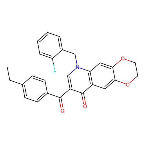 8-(4-ethylbenzoyl)-6-[(2-fluorophenyl)methyl]-2H,3H,6H,9H-[1,4]dioxino[2,3-g]quinolin-9-one structure