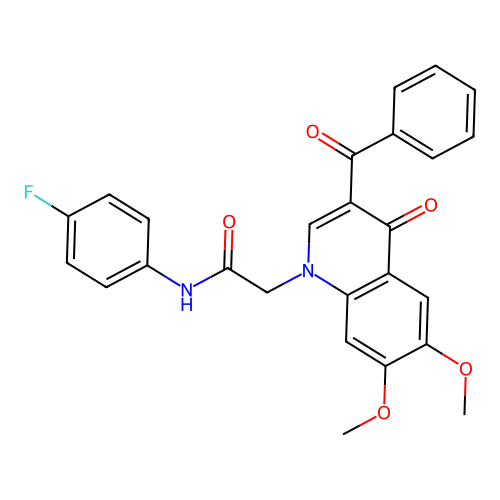 2-(3-benzoyl-6,7-dimethoxy-4-oxoquinolin-1-yl)-N-(4-fluorophenyl)acetamide structure