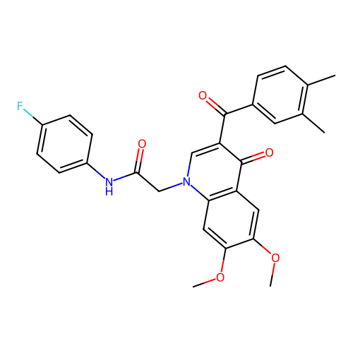 2-[3-(3,4-dimethylbenzoyl)-6,7-dimethoxy-4-oxo-1,4-dihydroquinolin-1-yl]-N-(4-fluorophenyl)acetamide structure