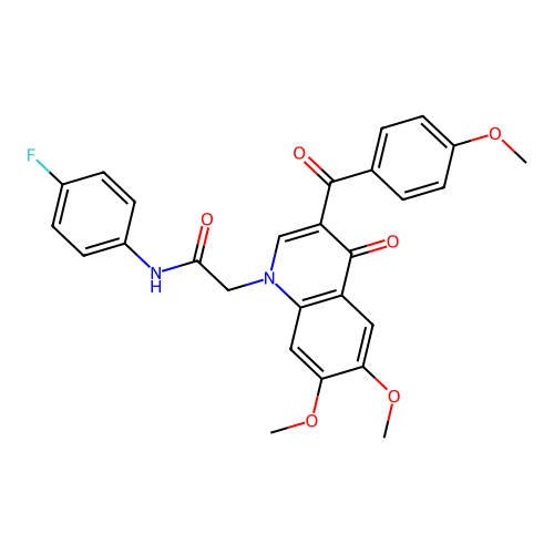 2-[6,7-dimethoxy-3-(4-methoxybenzoyl)-4-oxo-1,4-dihydroquinolin-1-yl]-N-(4-fluorophenyl)acetamide structure