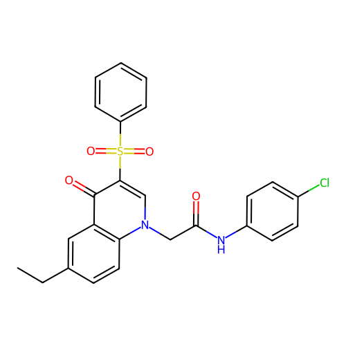 2-[3-(benzenesulfonyl)-6-ethyl-4-oxoquinolin-1-yl]-N-(4-chlorophenyl)acetamide structure