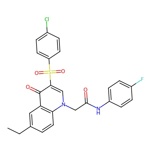 2-[3-(4-chlorobenzenesulfonyl)-6-ethyl-4-oxo-1,4-dihydroquinolin-1-yl]-N-(4-fluorophenyl)acetamide structure