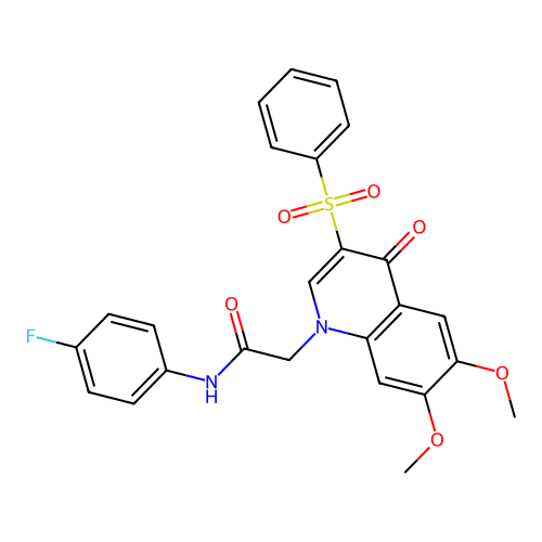 2-[3-(benzenesulfonyl)-6,7-dimethoxy-4-oxo-1,4-dihydroquinolin-1-yl]-N-(4-fluorophenyl)acetamide structure