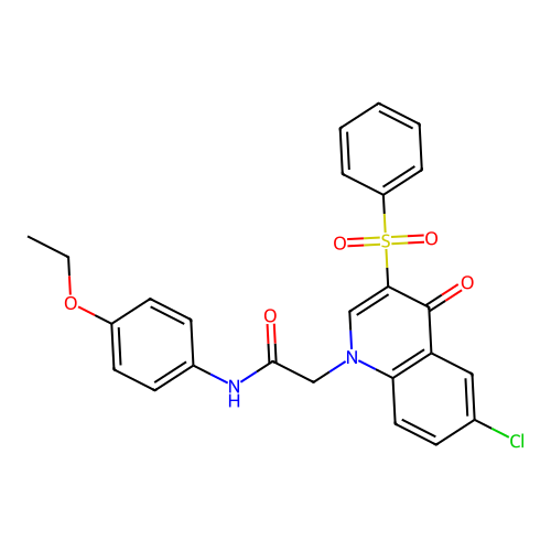 2-[3-(benzenesulfonyl)-6-chloro-4-oxoquinolin-1-yl]-N-(4-ethoxyphenyl)acetamide structure
