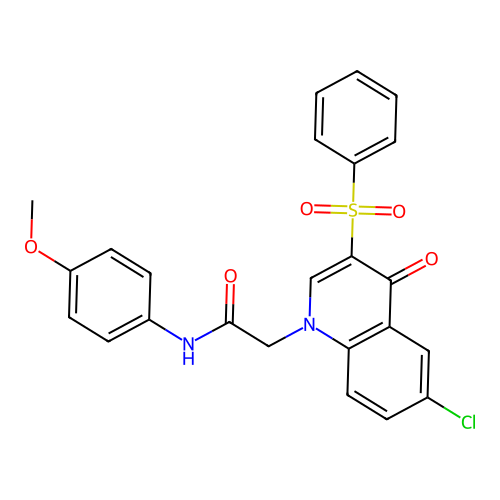 2-[3-(benzenesulfonyl)-6-chloro-4-oxoquinolin-1-yl]-N-(4-methoxyphenyl)acetamide structure