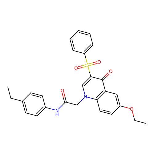 2-[3-(benzenesulfonyl)-6-ethoxy-4-oxoquinolin-1-yl]-N-(4-ethylphenyl)acetamide structure