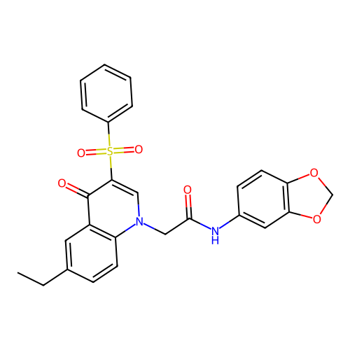2-[3-(benzenesulfonyl)-6-ethyl-4-oxo-1,4-dihydroquinolin-1-yl]-N-(2H-1,3-benzodioxol-5-yl)acetamide structure