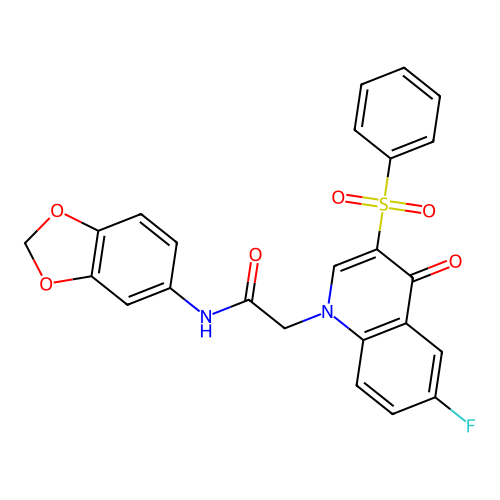 2-[3-(benzenesulfonyl)-6-fluoro-4-oxo-1,4-dihydroquinolin-1-yl]-N-(2H-1,3-benzodioxol-5-yl)acetamide structure