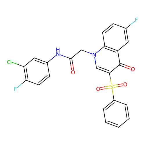 2-[3-(benzenesulfonyl)-6-fluoro-4-oxo-1,4-dihydroquinolin-1-yl]-N-(3-chloro-4-fluorophenyl)acetamide structure