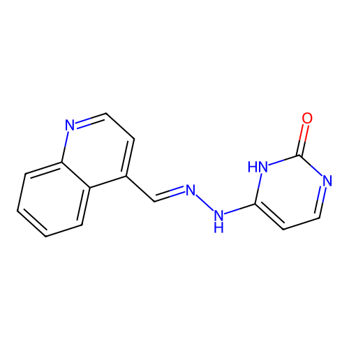 4-[(2E)-2-(quinolin-4-ylmethylidene)hydrazinyl]pyrimidin-2(1H)-one structure