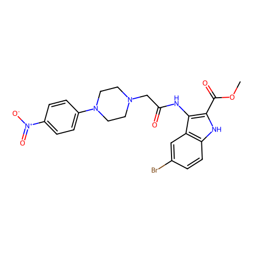 Methyl 5-bromo-3-[[2-[4-(4-nitrophenyl)piperazin-1-yl]acetyl]amino]-1H-indole-2-carboxylate structure