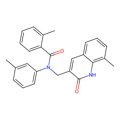 2-methyl-N-[(8-methyl-2-oxo-1H-quinolin-3-yl)methyl]-N-(3-methylphenyl)benzamide structure