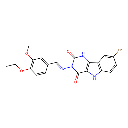 (E)-8-bromo-3-((4-ethoxy-3-methoxybenzylidene)amino)-1H-pyrimido[5,4-b]indole-2,4(3H,5H)-dione structure