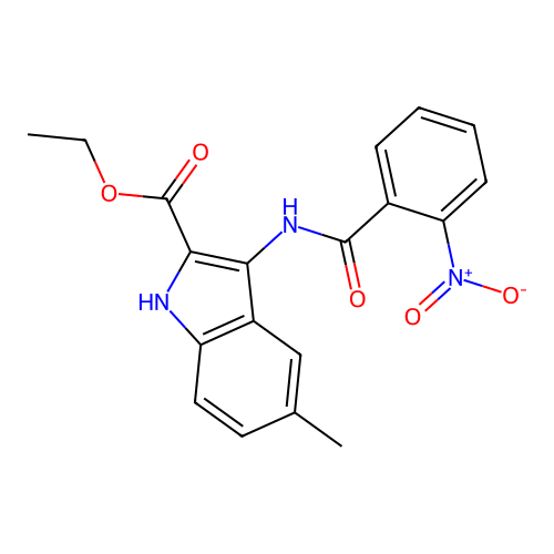 ethyl 5-methyl-3-{[(2-nitrophenyl)carbonyl]amino}-1H-indole-2-carboxylate structure
