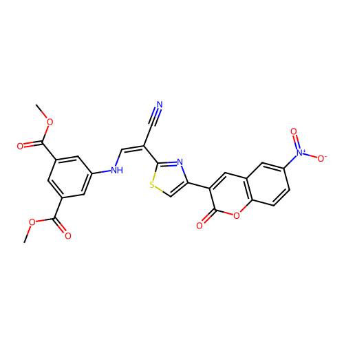 (Z)-dimethyl 5-((2-cyano-2-(4-(6-nitro-2-oxo-2H-chromen-3-yl)thiazol-2-yl)vinyl)amino)isophthalate structure