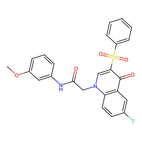 2-[3-(benzenesulfonyl)-6-fluoro-4-oxo-1,4-dihydroquinolin-1-yl]-N-(3-methoxyphenyl)acetamide structure