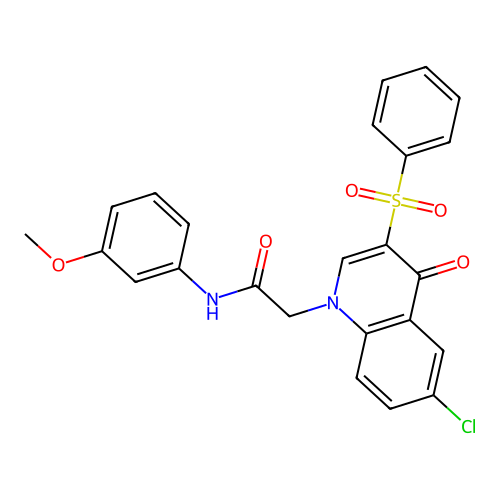 2-[3-(benzenesulfonyl)-6-chloro-4-oxoquinolin-1-yl]-N-(3-methoxyphenyl)acetamide structure