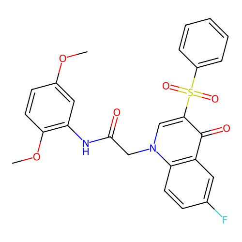 2-[3-(benzenesulfonyl)-6-fluoro-4-oxo-1,4-dihydroquinolin-1-yl]-N-(2,5-dimethoxyphenyl)acetamide structure