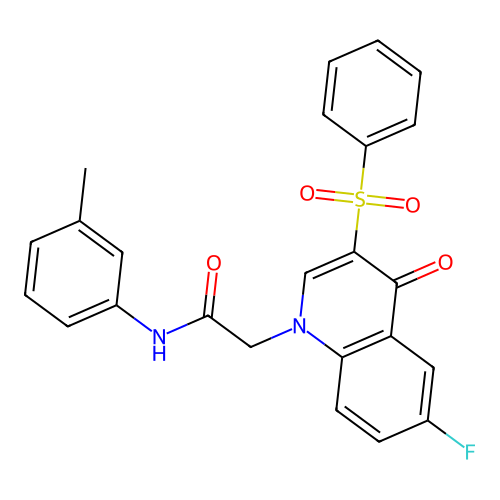 2-(6-fluoro-4-oxo-3-(phenylsulfonyl)quinolin-1(4H)-yl)-N-(m-tolyl)acetamide structure