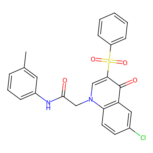 2-[3-(benzenesulfonyl)-6-chloro-4-oxoquinolin-1-yl]-N-(3-methylphenyl)acetamide structure