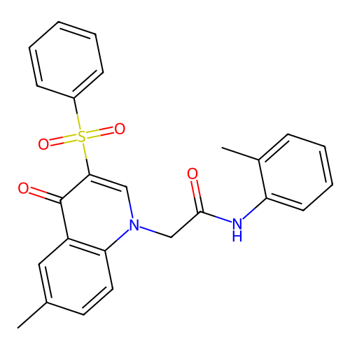 2-[3-(benzenesulfonyl)-6-methyl-4-oxoquinolin-1-yl]-N-(2-methylphenyl)acetamide structure