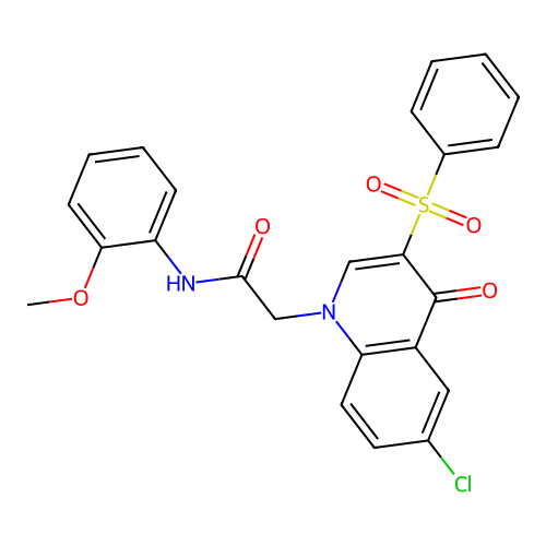 2-[3-(benzenesulfonyl)-6-chloro-4-oxoquinolin-1-yl]-N-(2-methoxyphenyl)acetamide structure